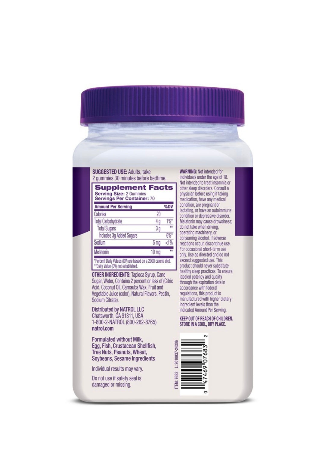 Natrol Melatonina 10mg 140 Gomitas